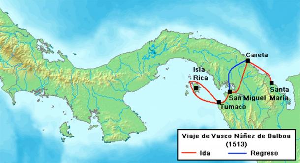 Balboa's travel route to the South Sea, 1513. (RokerHRO / CC BY-SA 3.0)